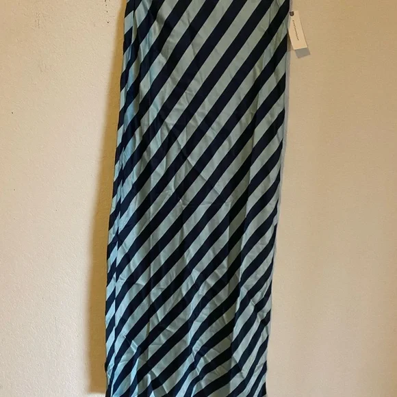 Anthropologie Texco Satin Blue Diagonal Stripe Boho Coquette Maxi Skirt XXS - Picture 2 of 13